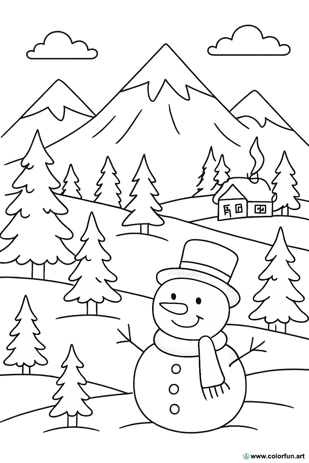 kleurplaat sneeuw bergen