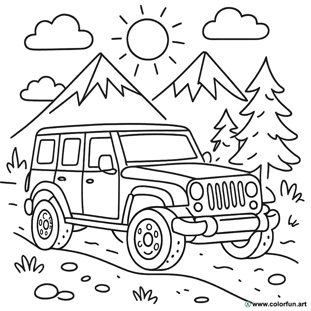 kleurplaat 4x4 berg