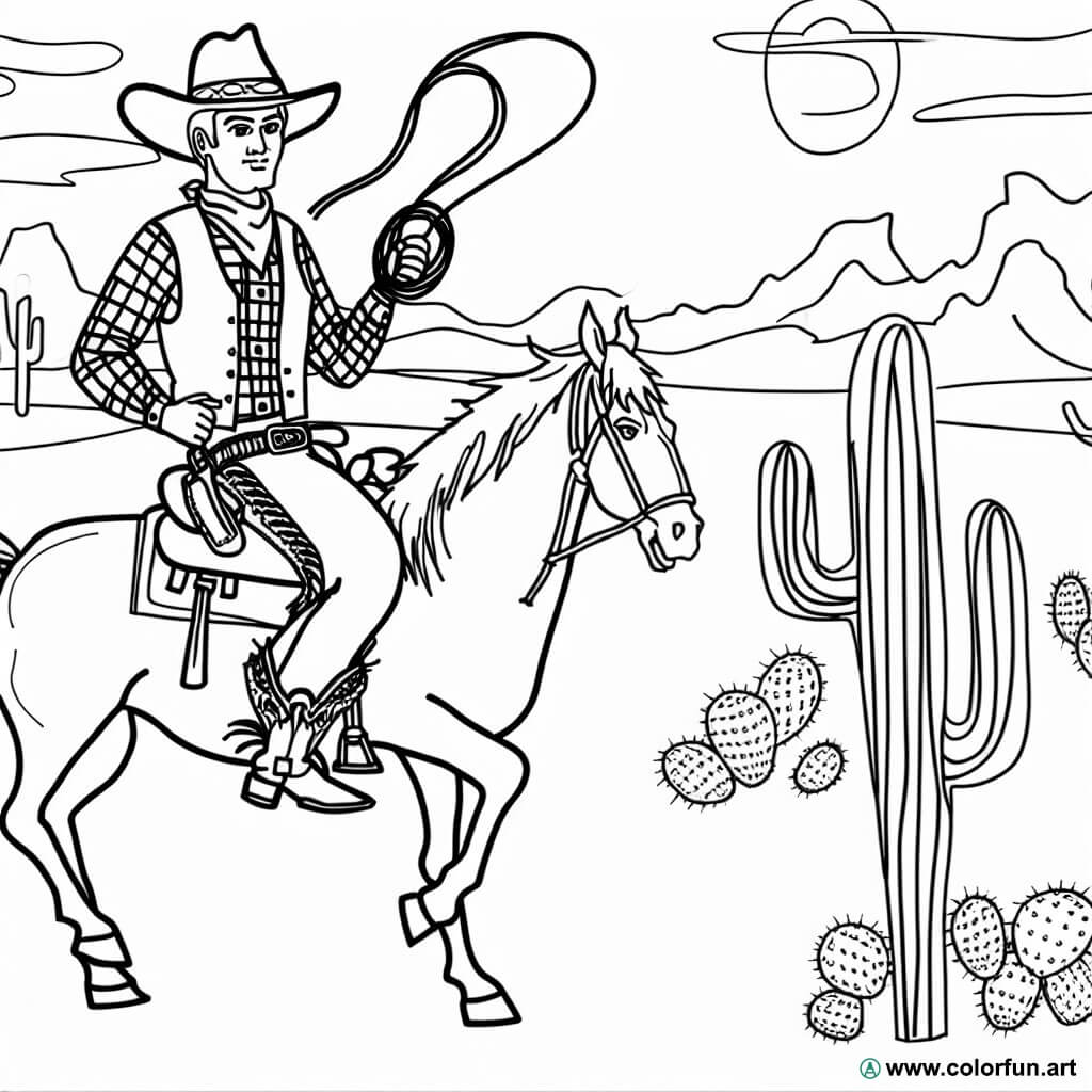 kleurplaat cowboy vintage