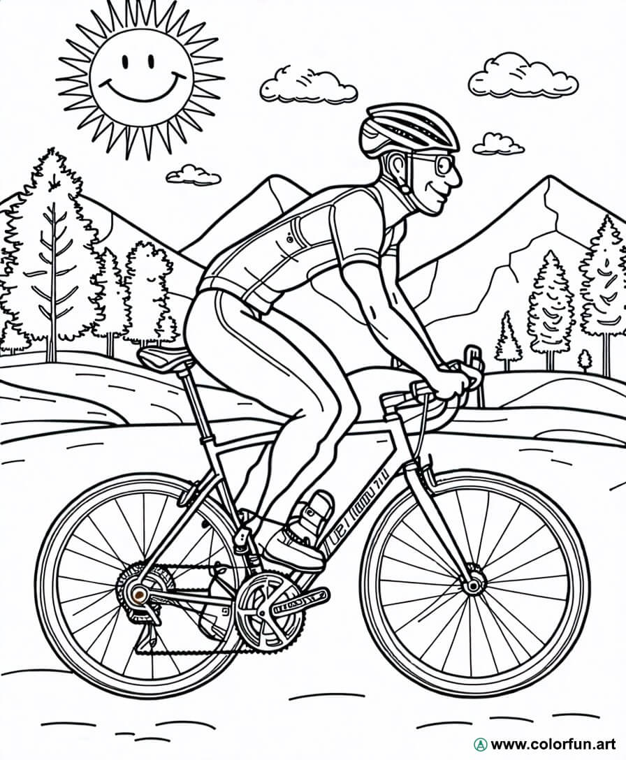 kleurplaat fietser in de natuur