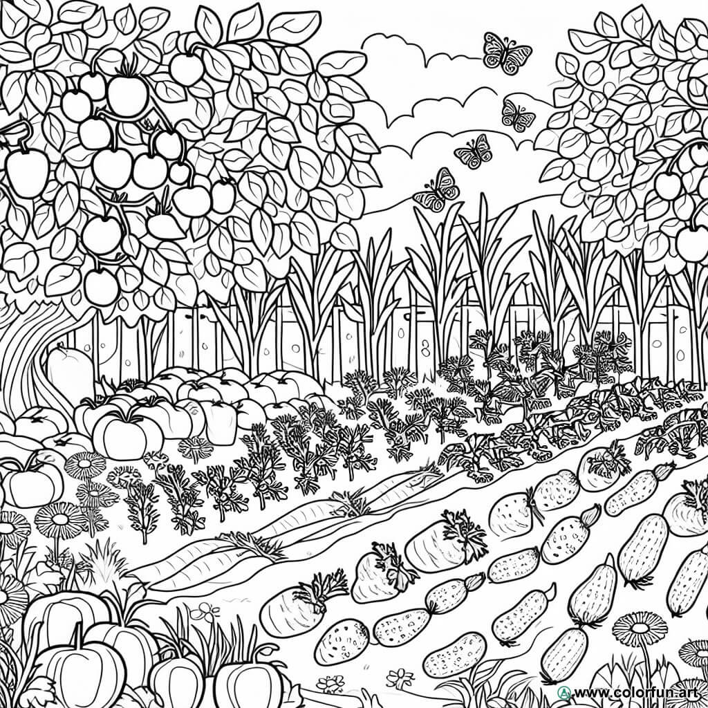 kleurplaat moestuin natuur