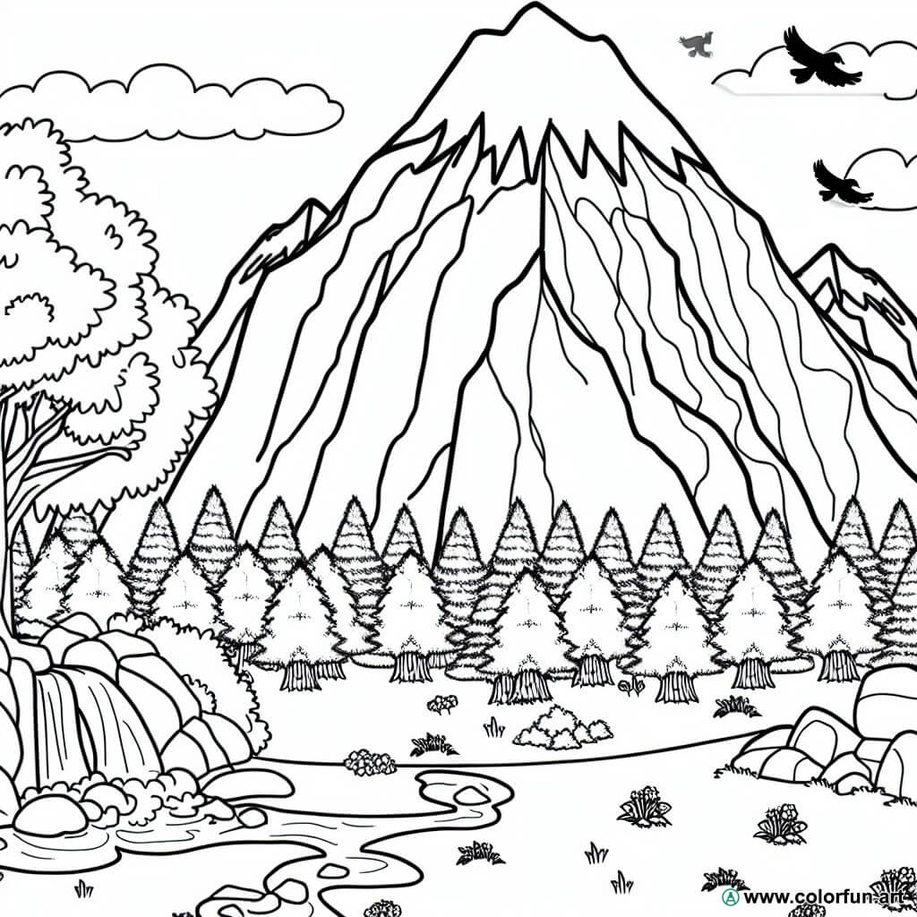 kleurplaat landschap berg