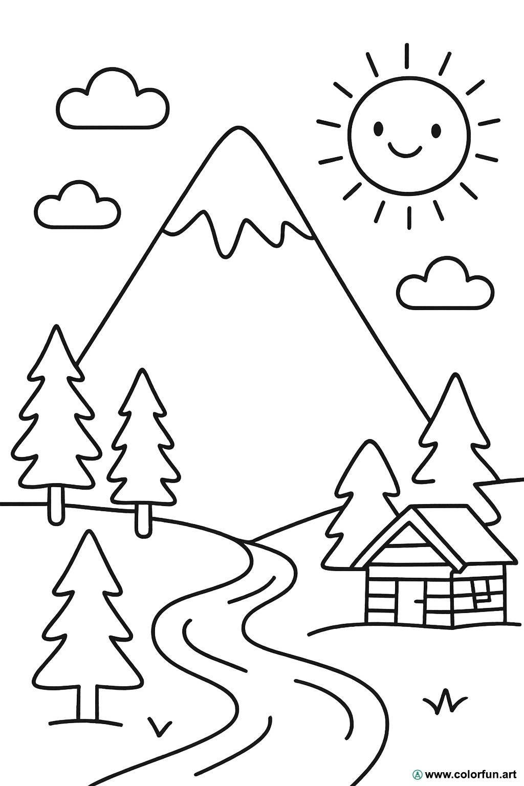 kleurplaat berg zomer
