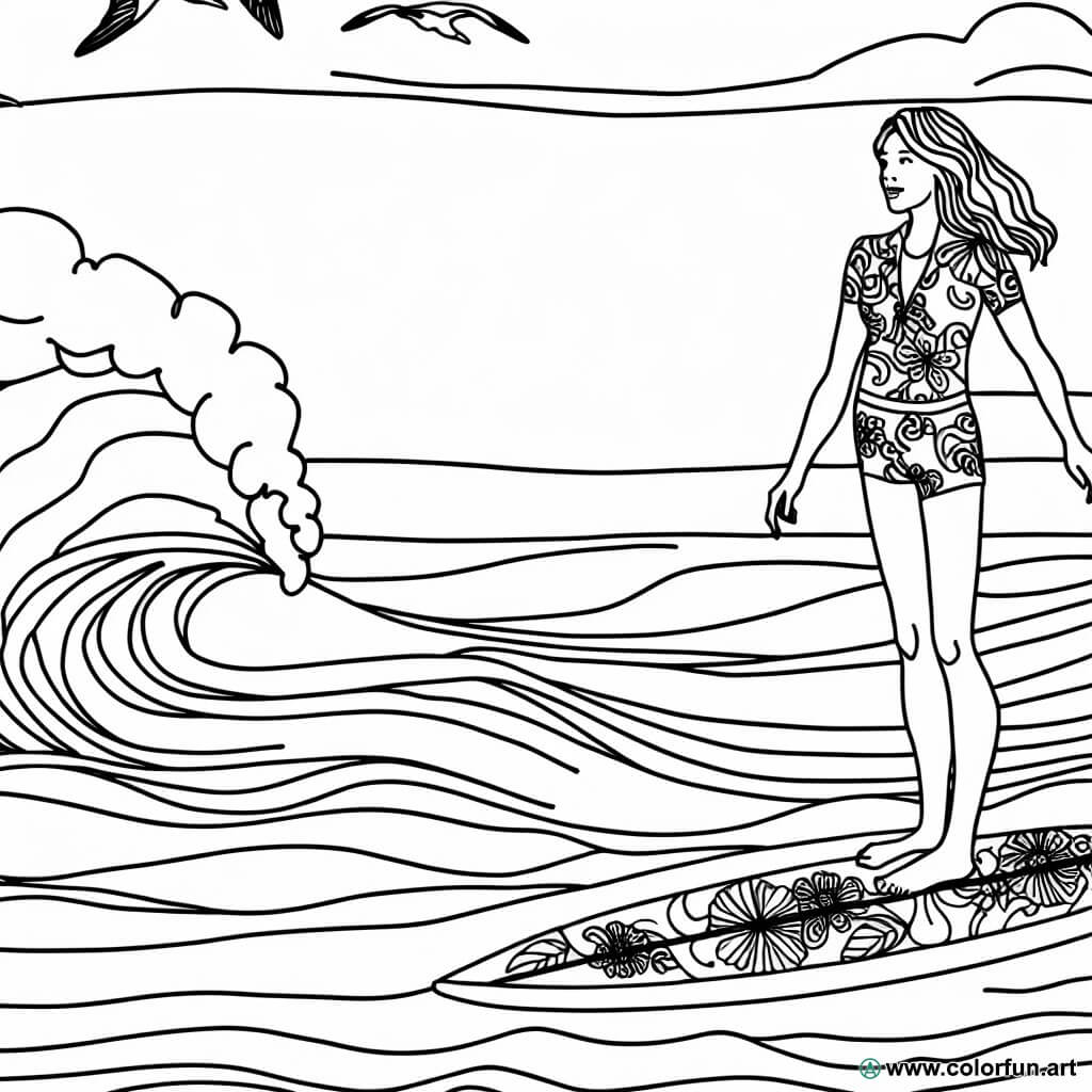 kleurplaat surf vintage
