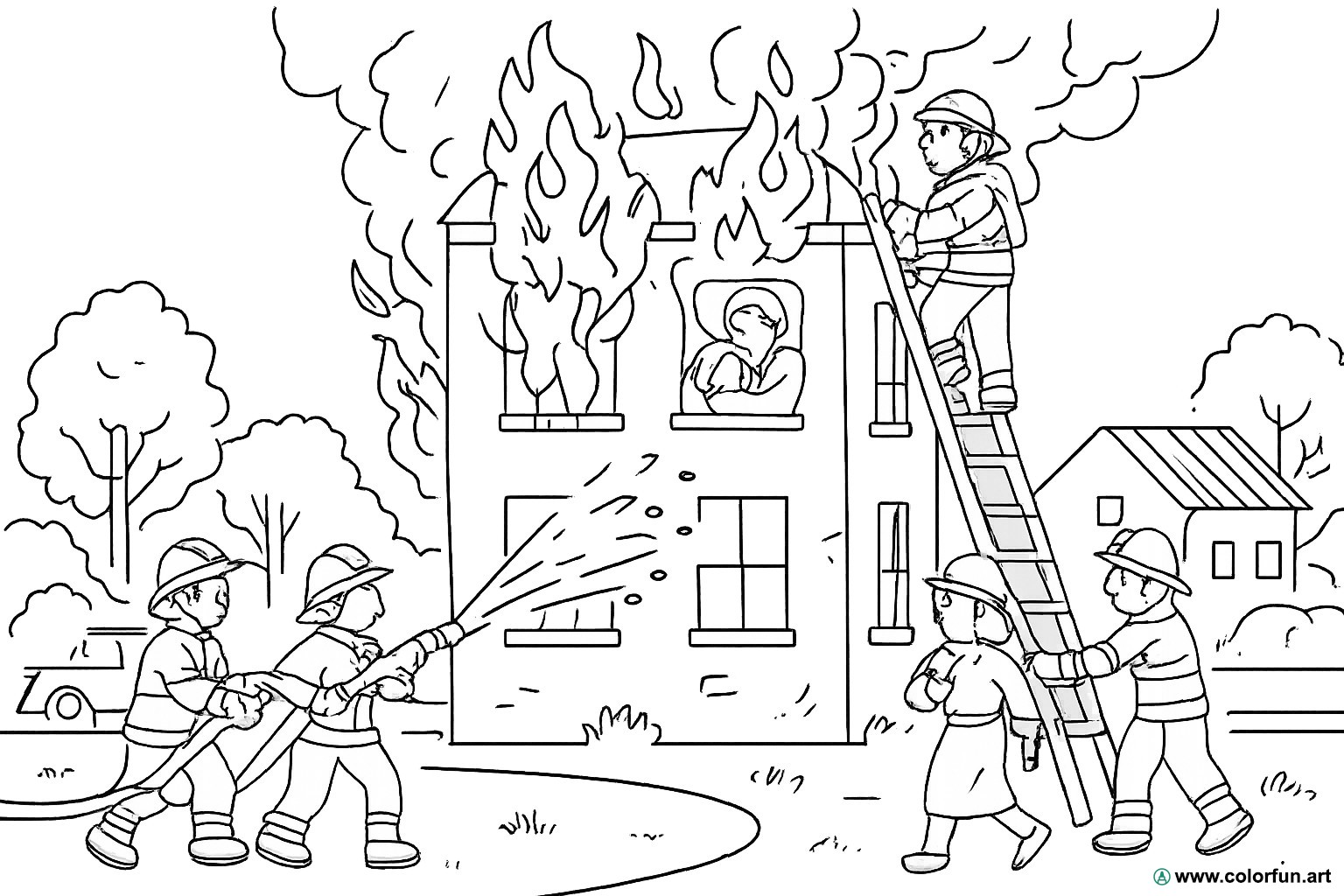kleurplaat brandweer redding