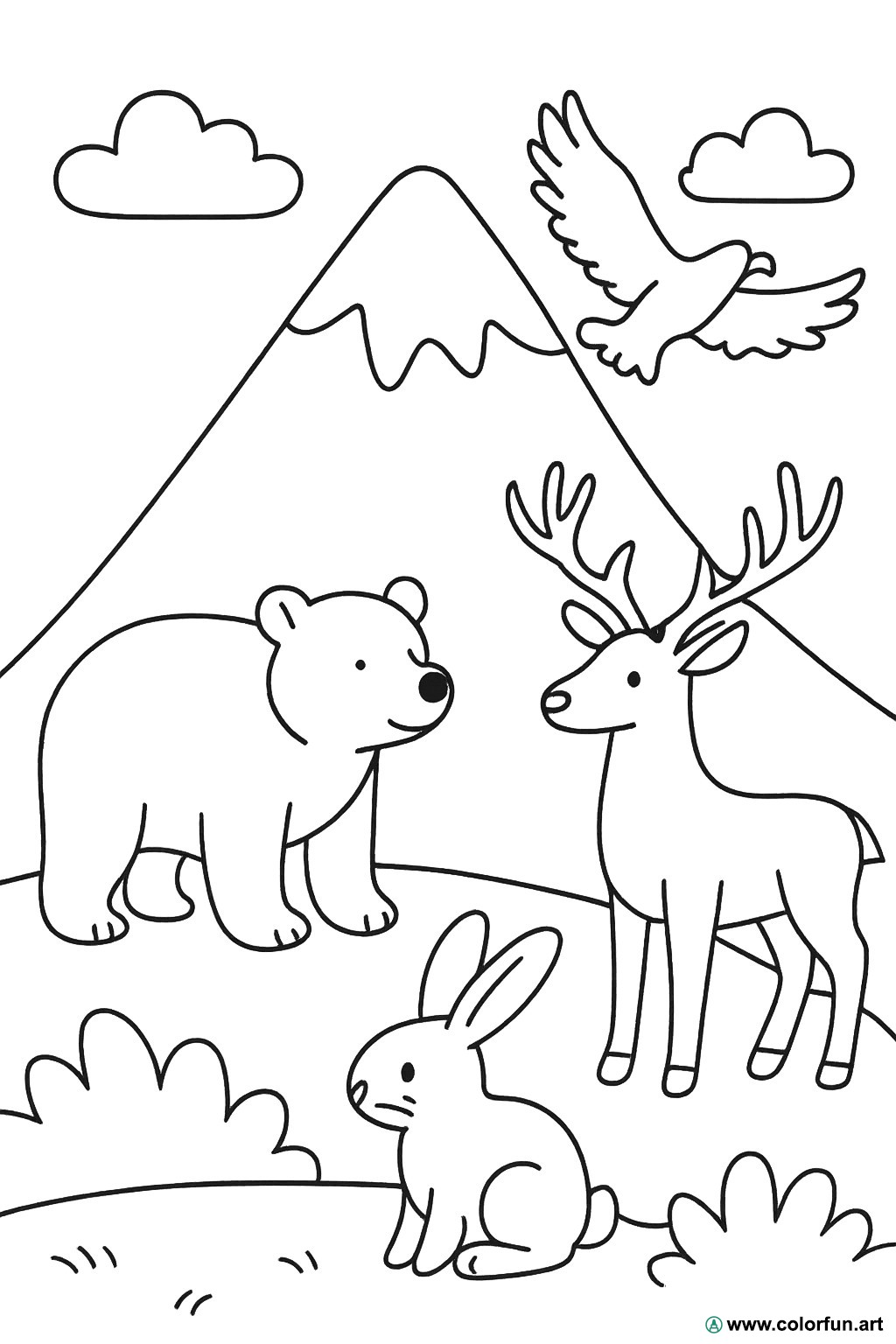 kleurplaat berg wilde dieren