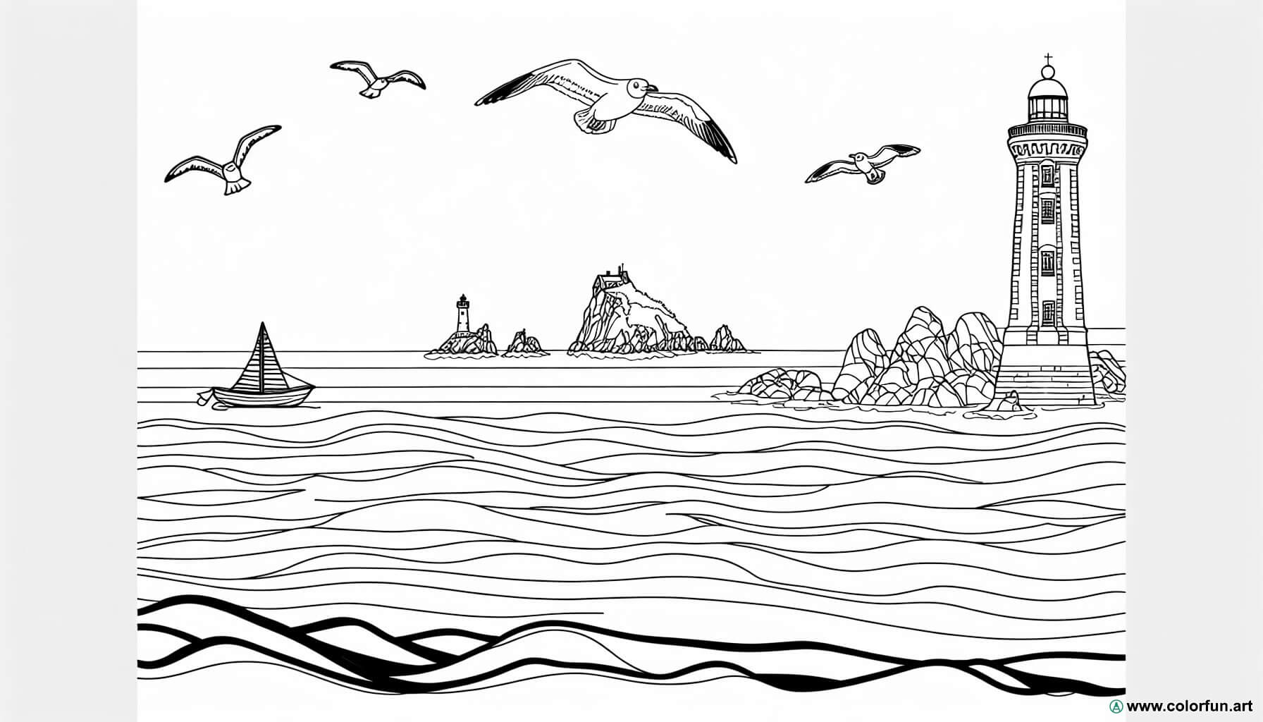 kleurplaat Bretagne zeegezicht