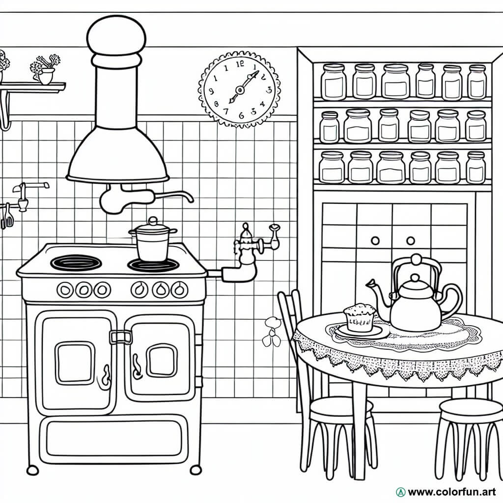kleurplaat vintage keuken