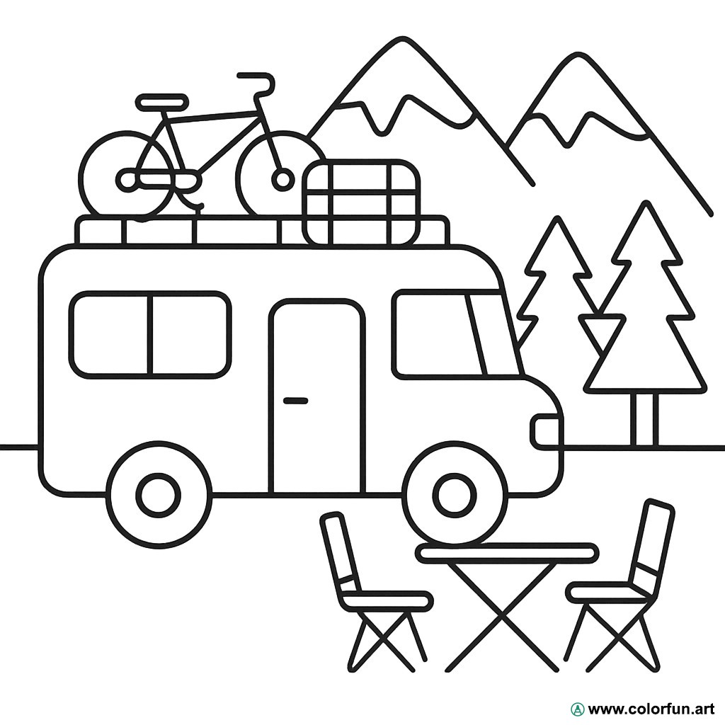 kleurplaat camper bergen