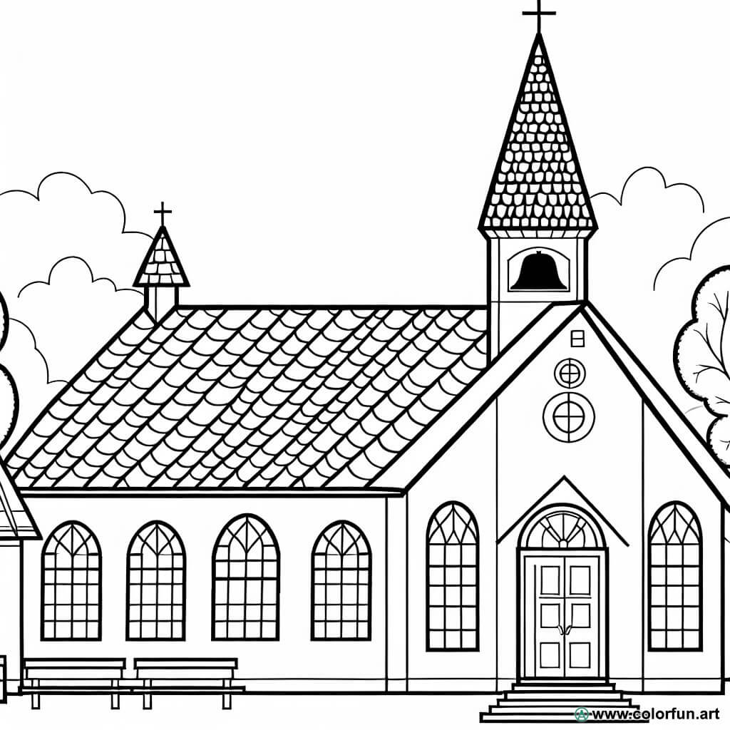 kleurplaat kerk vintage