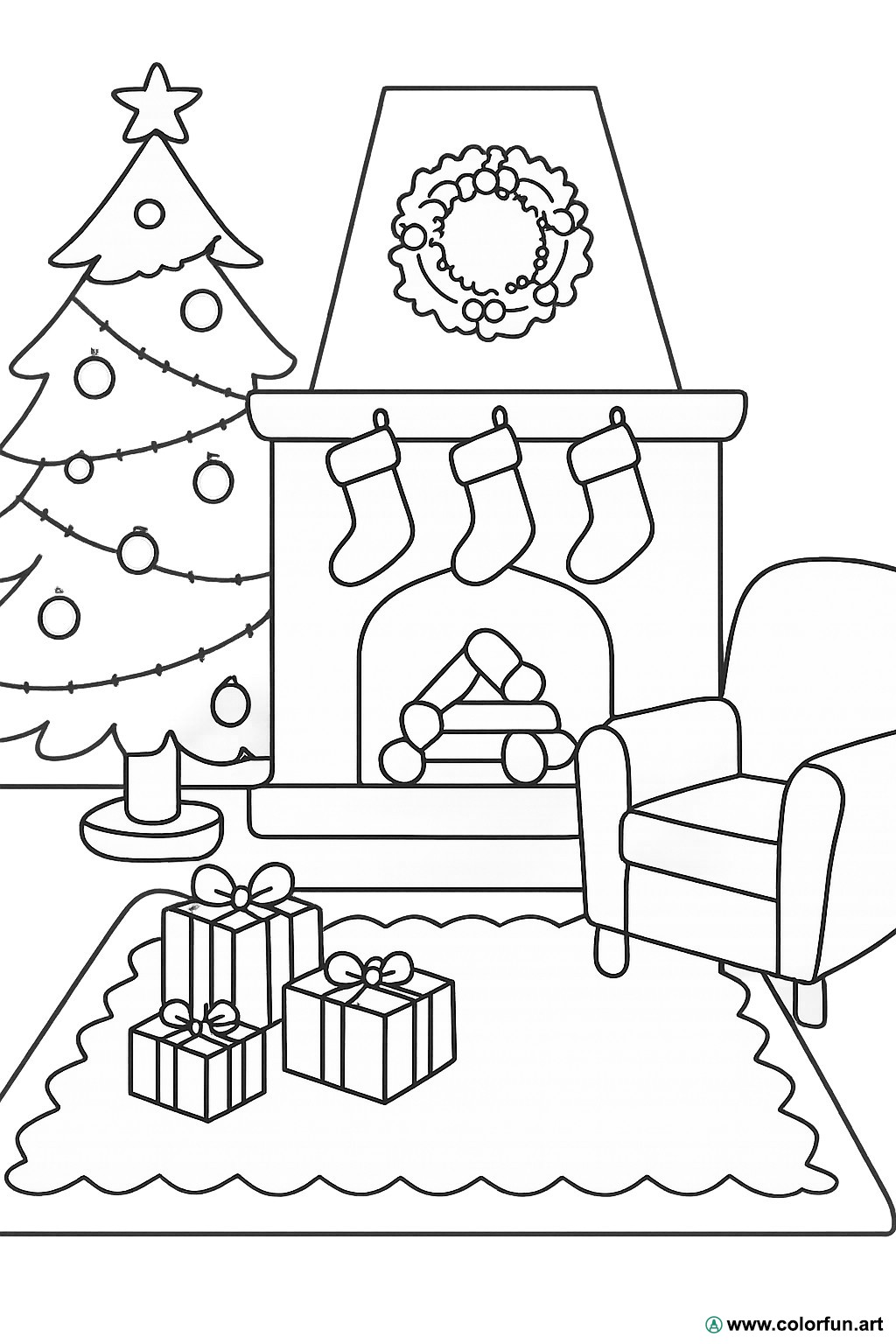 kleurplaat kerst open haard vintage