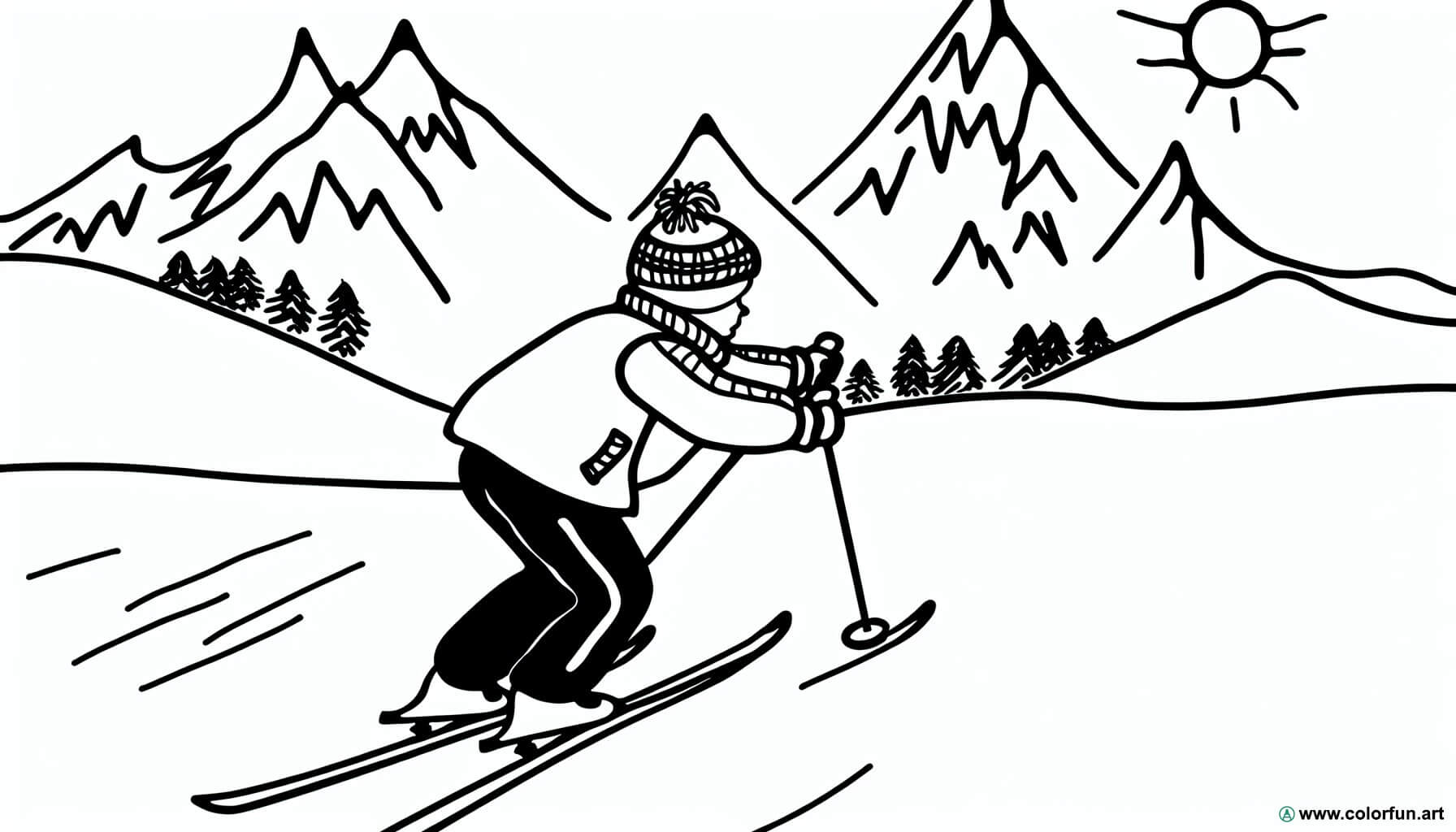 kleurplaat skiën berg