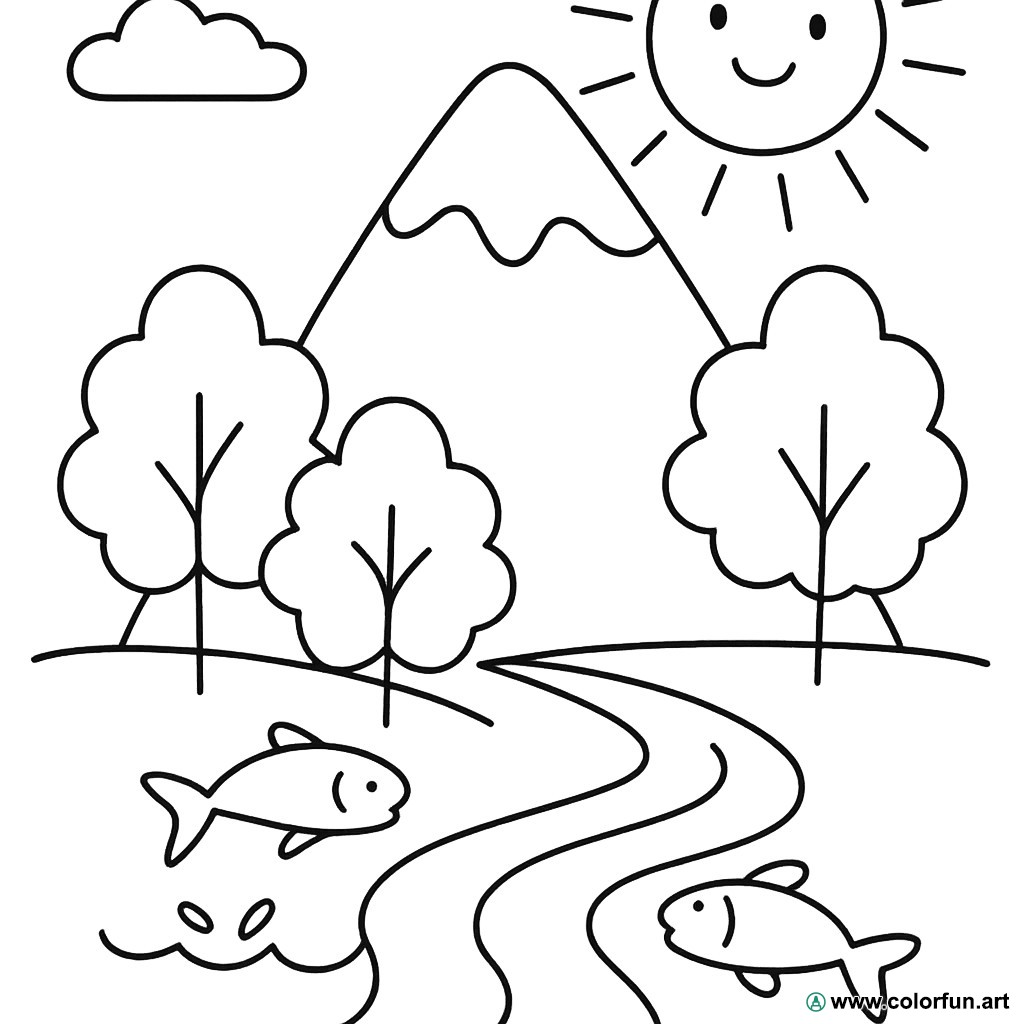 kleurplaat berglandschap natuur