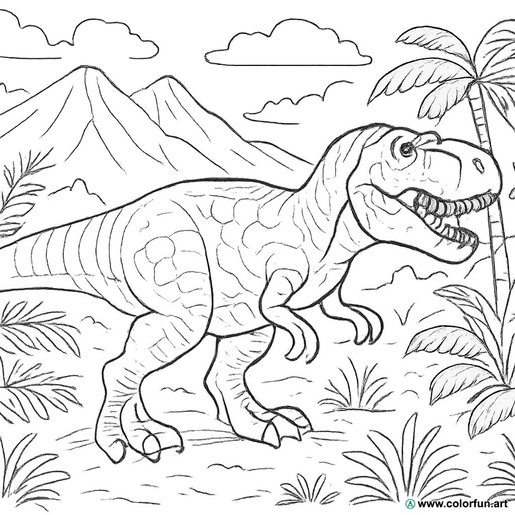 kleurplaat realistische tyrannosaurus