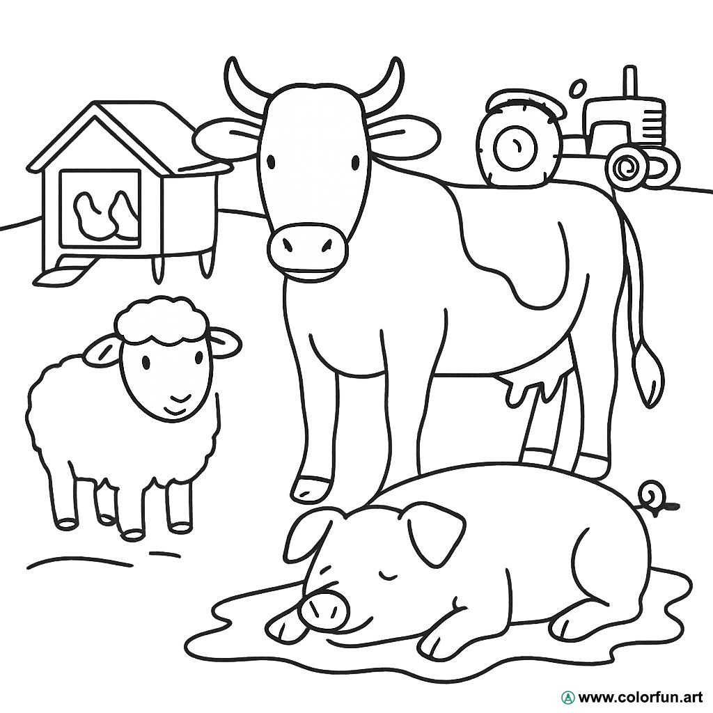 kleurplaat realistische boerderijdieren