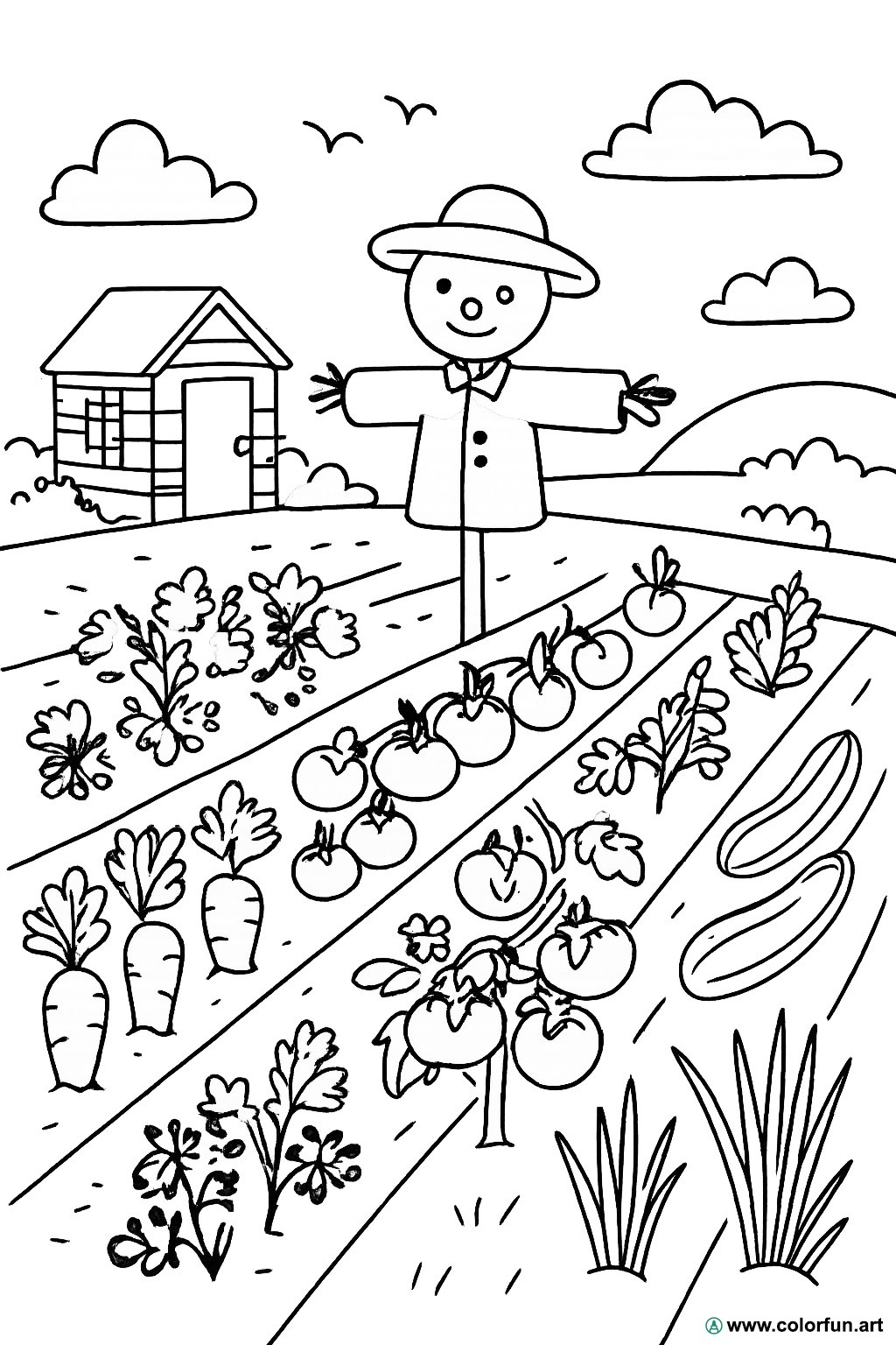 kleurplaat moestuin landschap