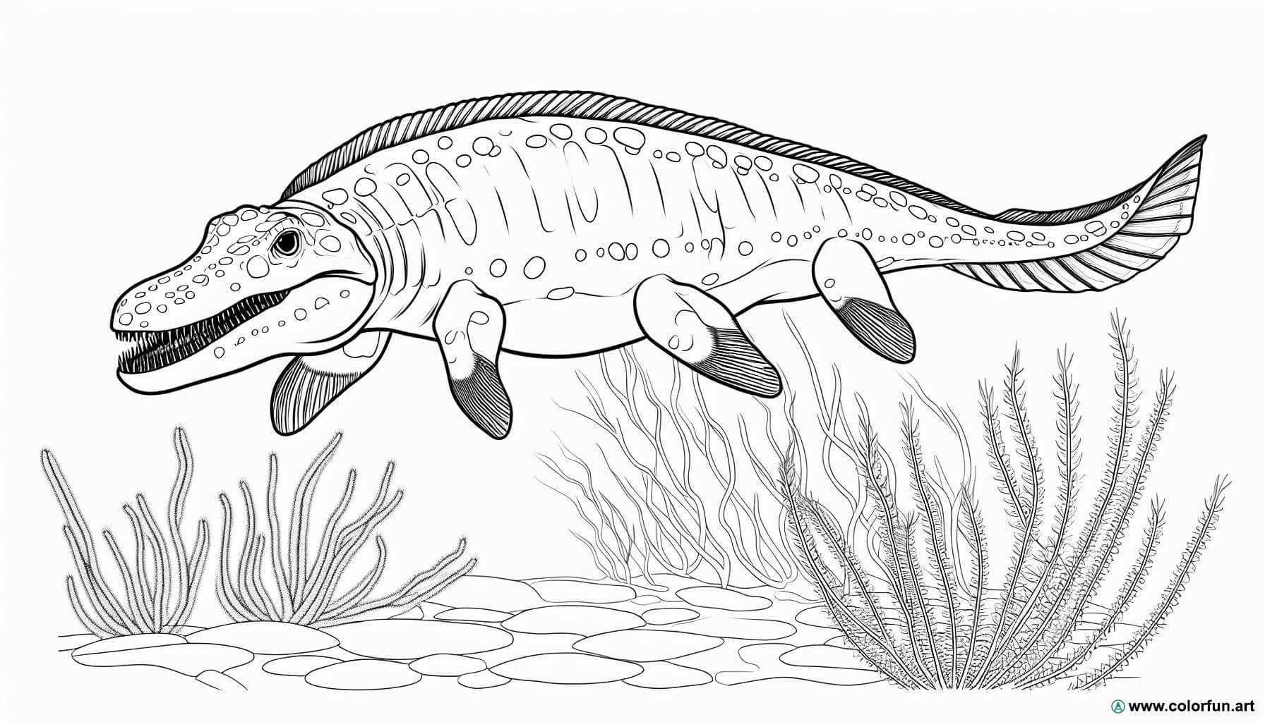 kleurplaat realistische mosasaurus
