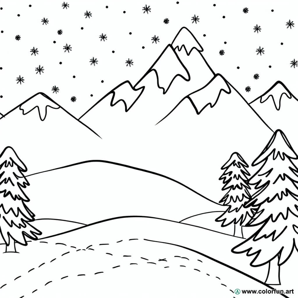 kleurplaat berg sneeuw
