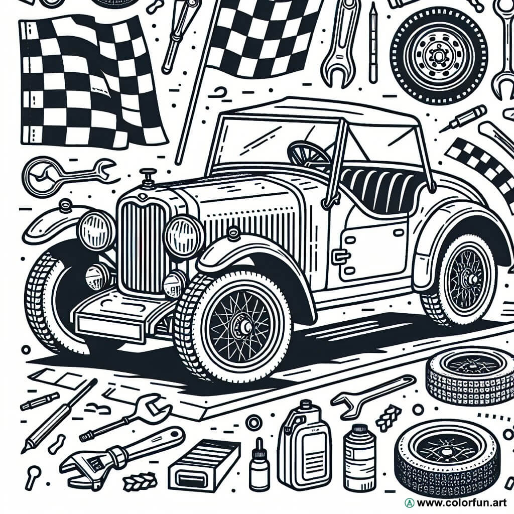 kleurplaat vintage rallye auto