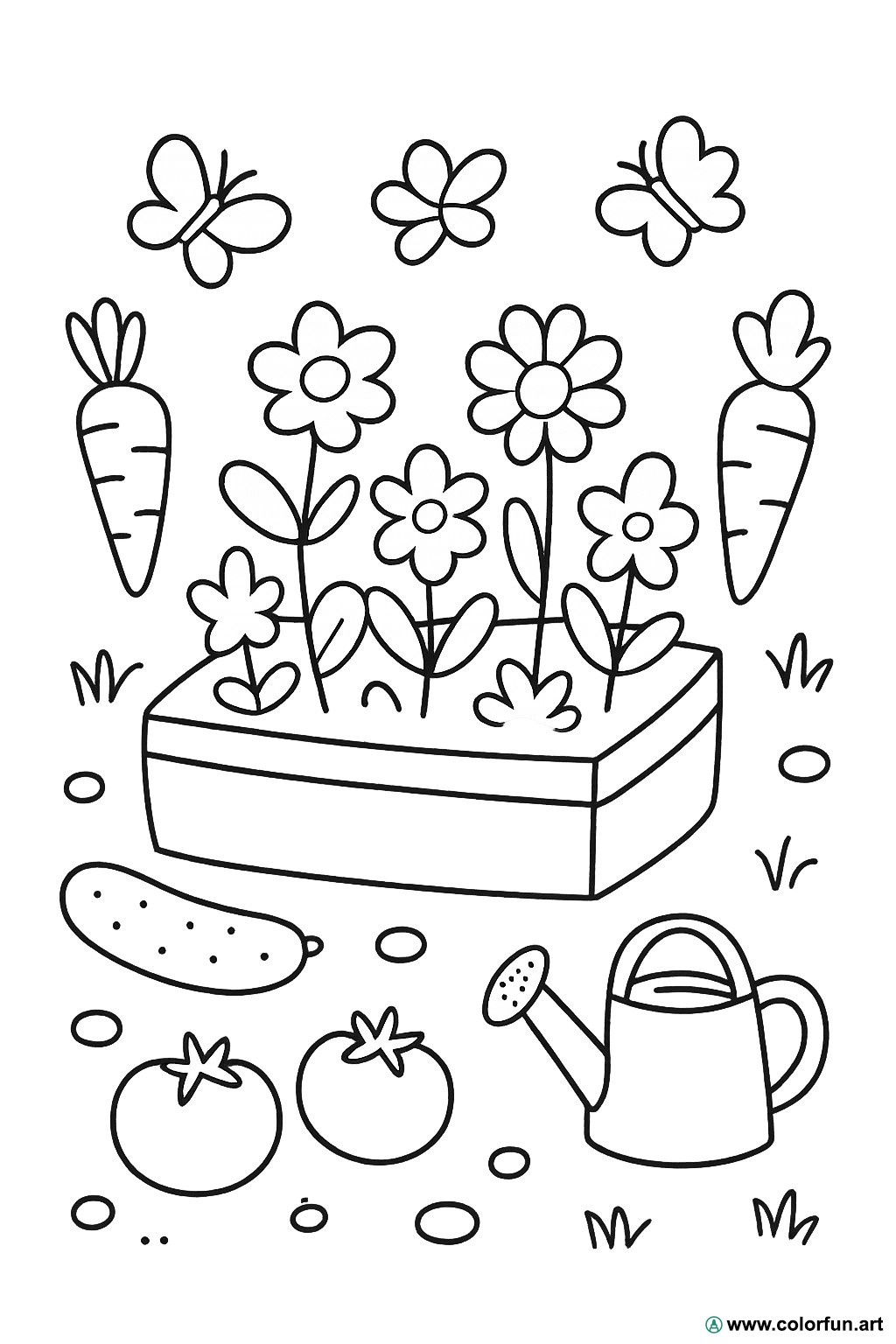 kleurplaat moestuin bloemen