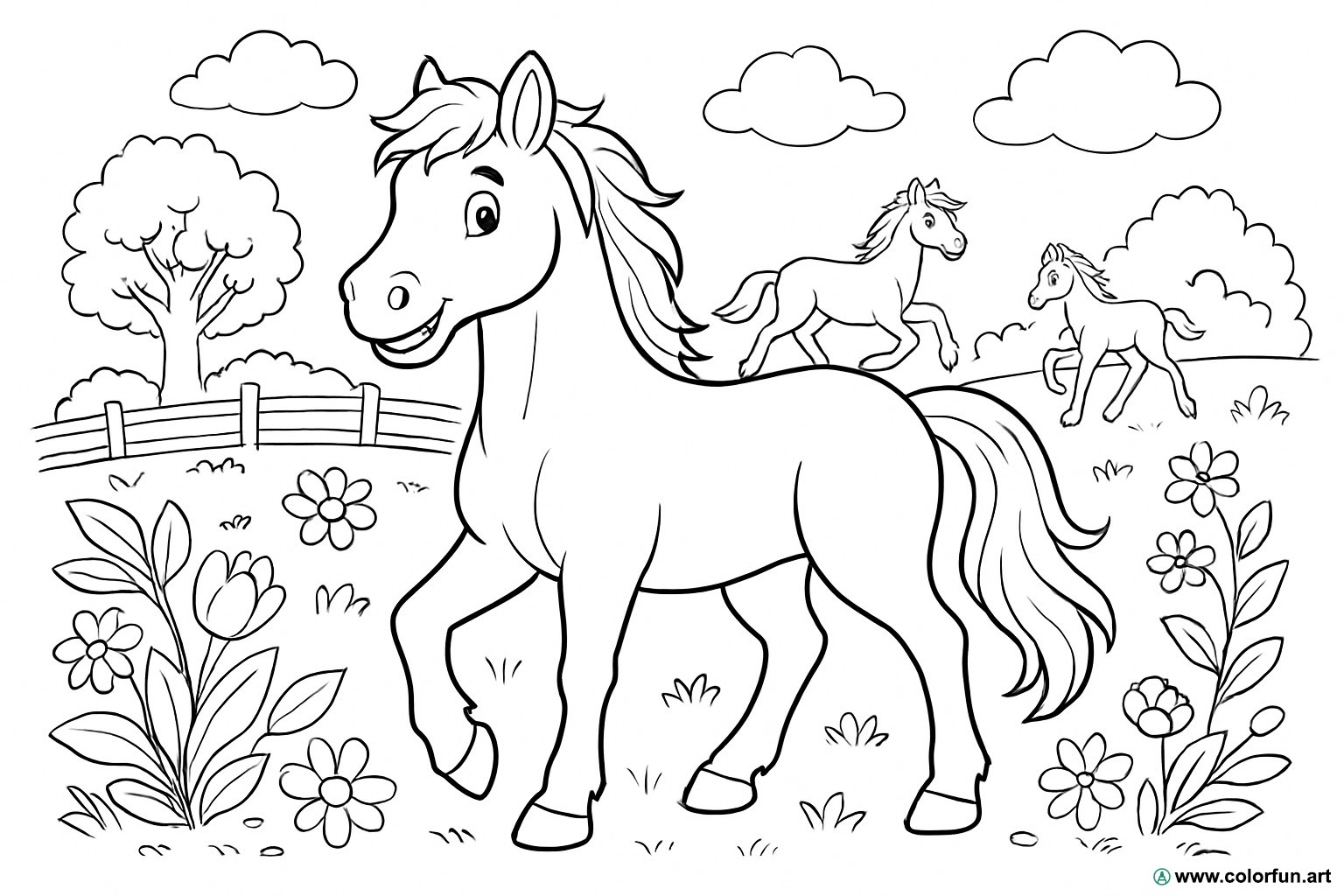 kleurplaat realistische paarden